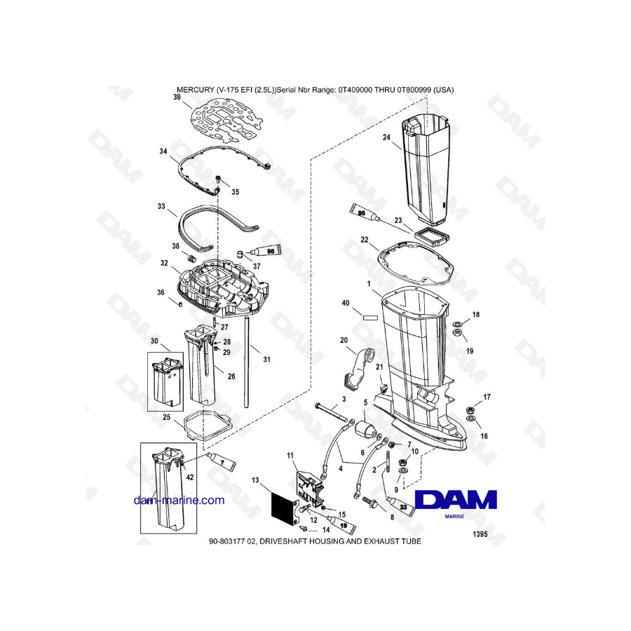 Mercury Mariner V-175 EFI (2.5L) - DRIVESHAFT HOUSING AND EXHAUST TUBE