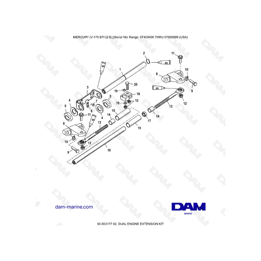 Mercury Mariner V-175 EFI (2.5L) - Dual engine extension kit