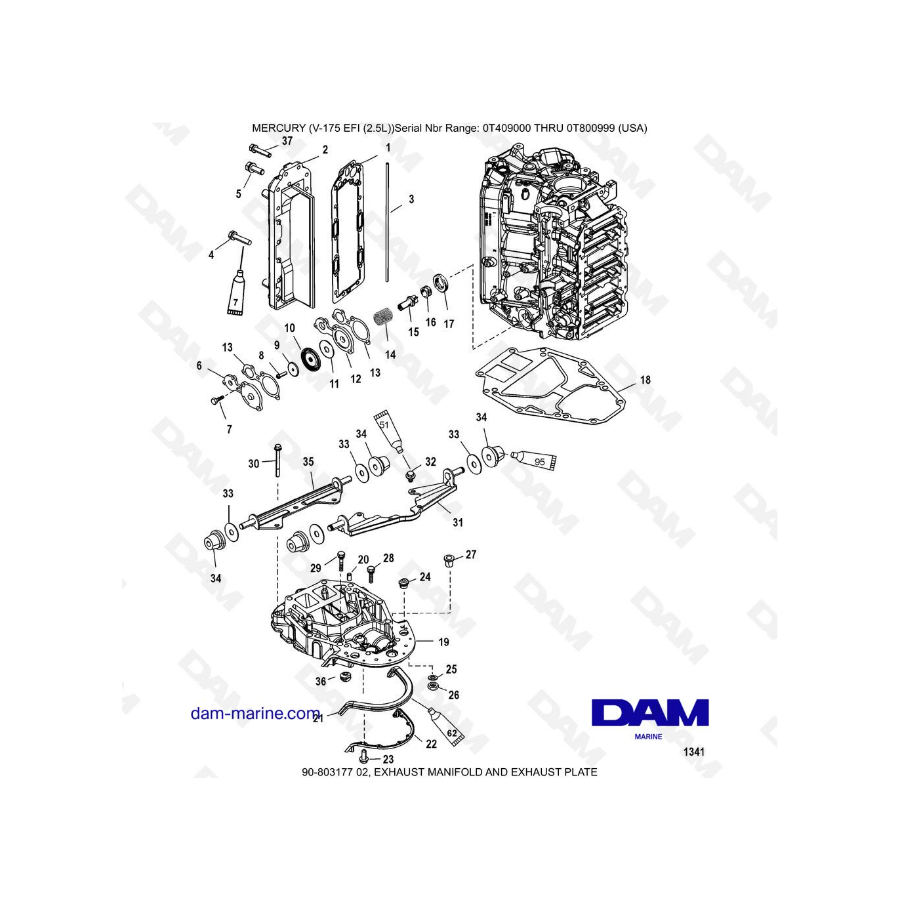 Mercury Mariner V-175 EFI (2.5L) - COLECTOR DE ESCAPE Y PLACA DE ESCAPE