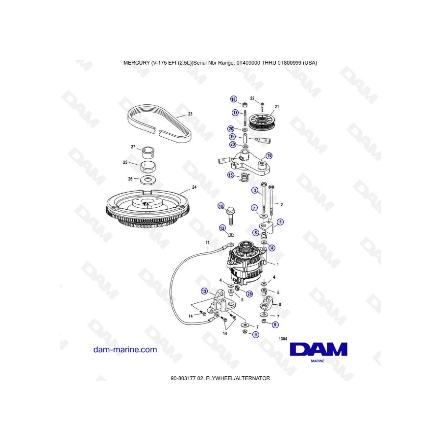 Mercury Mariner V-175 EFI (2.5L) - FLYWHEEL/ALTERNATOR