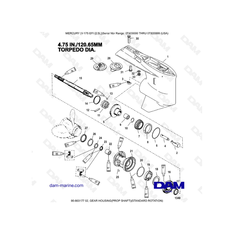 Mercury Mariner V-175 EFI (2.5L) - CAJA DE ENGRANAJES (EJE DE PROPULSOR)(ROTACIÓN ESTÁNDAR)