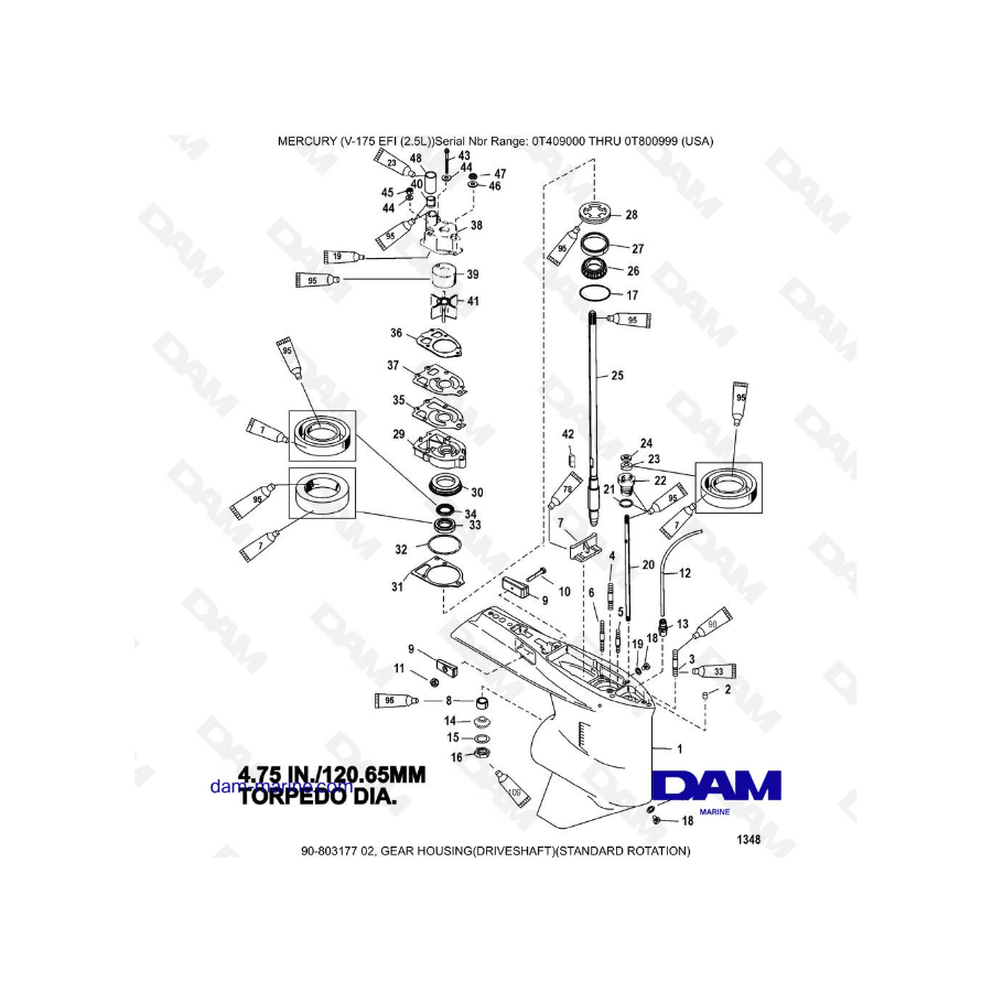 Mercury Mariner V-175 EFI (2.5L) - CAJA DE ENGRANAJES (EJE DE TRANSMISIÓN)(ROTACIÓN ESTÁNDAR)