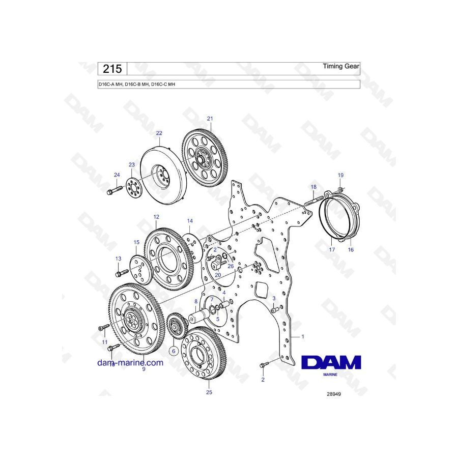 Volvo Penta D16 - Engranaje de distribución