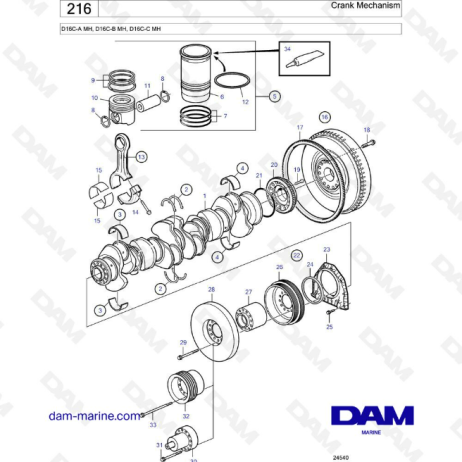 Volvo Penta D16 - Crank Mechanism