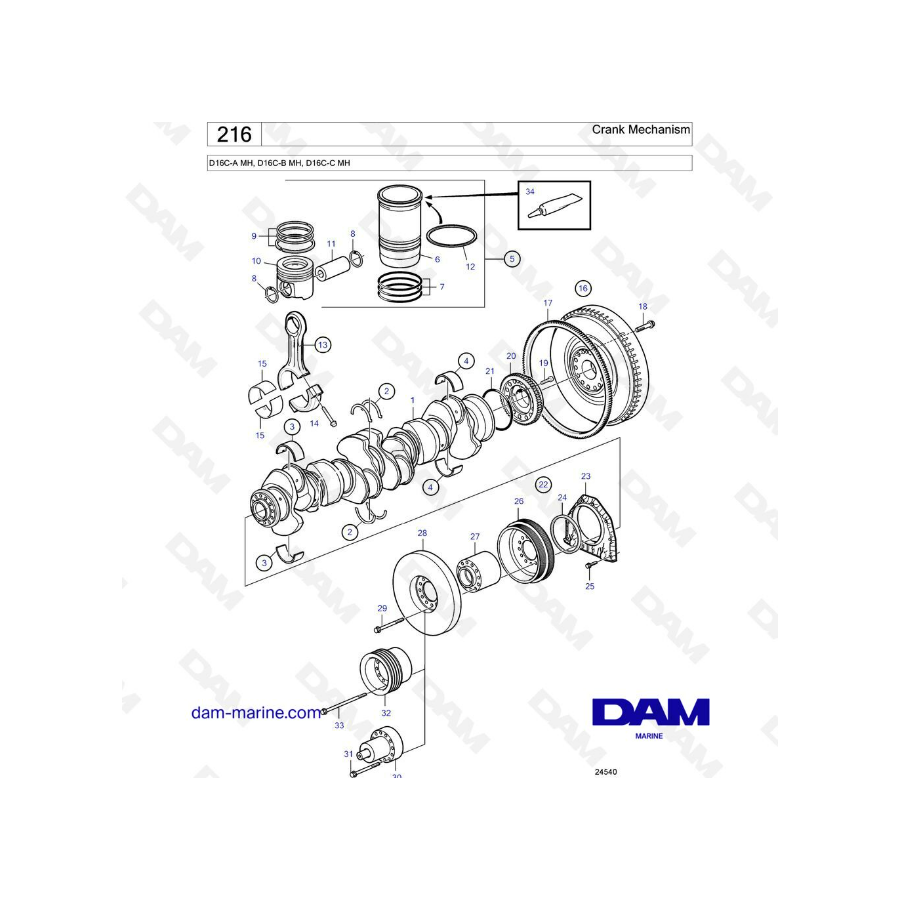 Volvo Penta D16 - Mecanismo de manivela