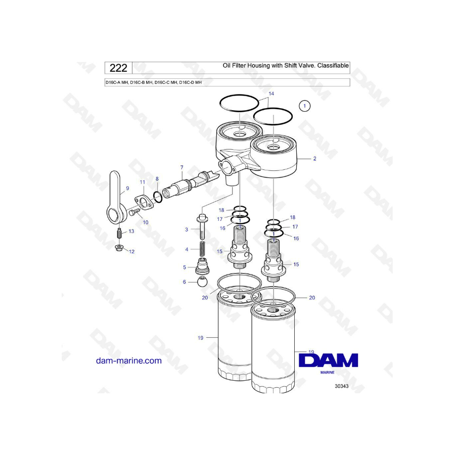 Volvo Penta D16 - Caja de filtro de aceite con válvula de cambio. Clasificable