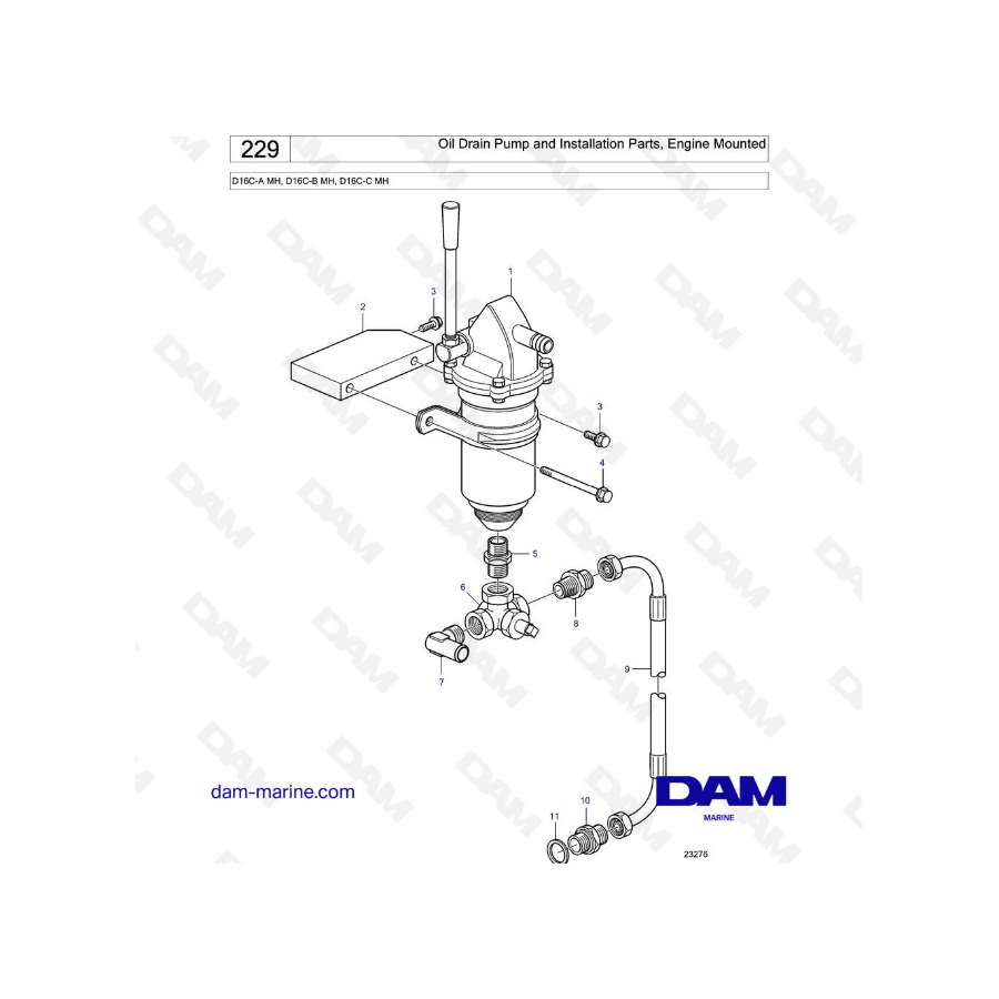 Volvo Penta D16 - Oil Drain Pump and Installation Parts, Engine Mounted