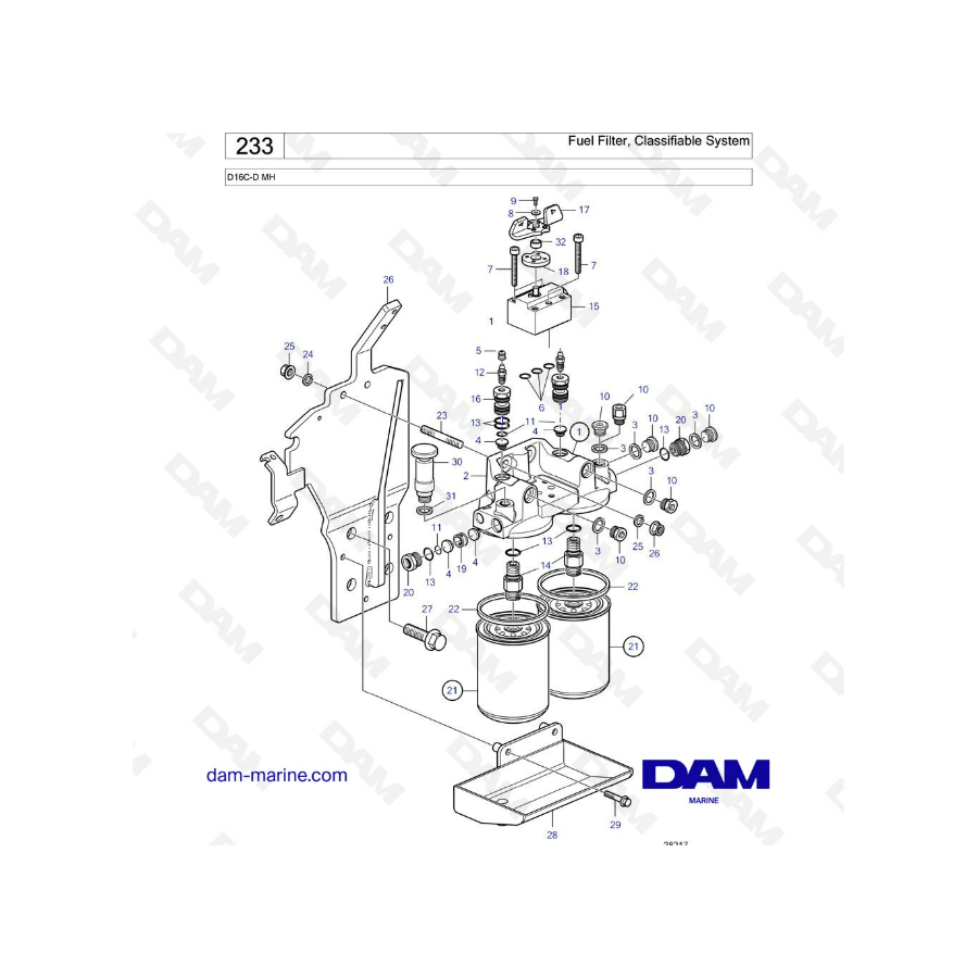 Volvo Penta D16 - Filtro de combustible, sistema clasificable