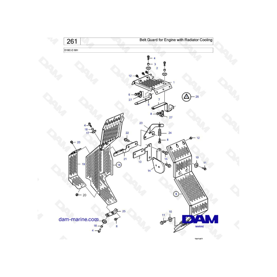 Volvo Penta D16 - Protector de correa para motor con refrigeración por radiador