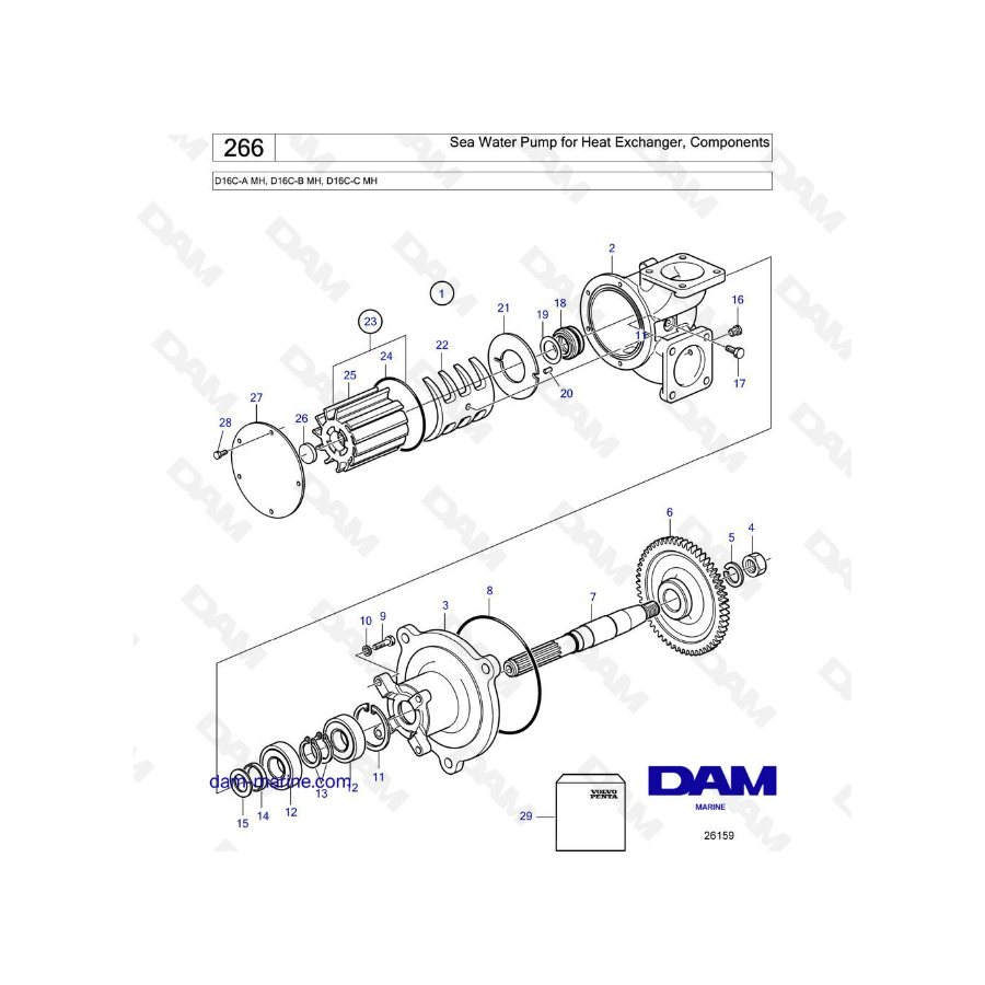 Volvo Penta D16 - Sea Water Pump for Heat Exchanger, Components