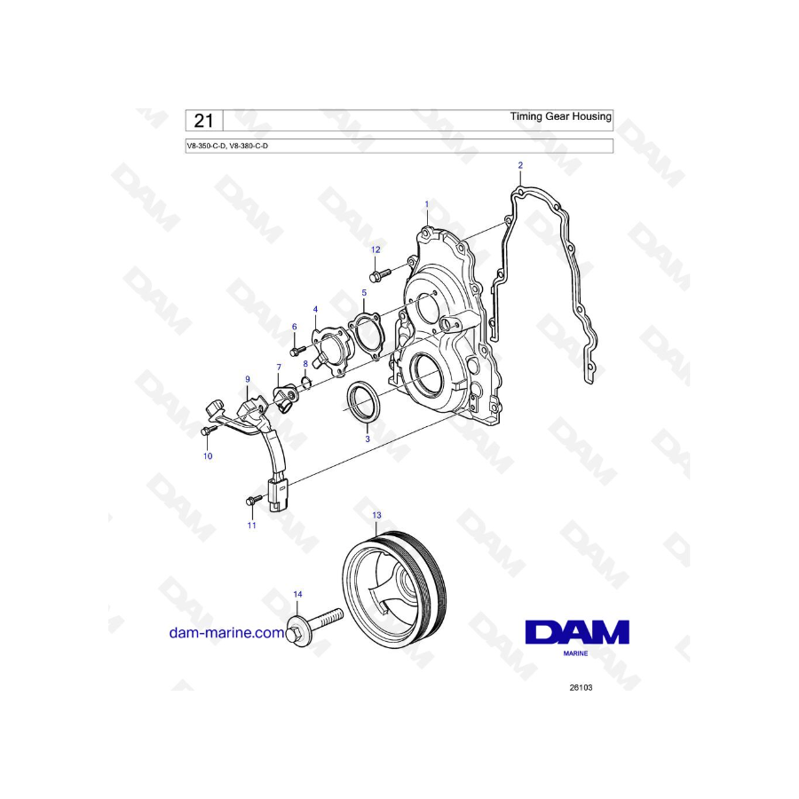 Volvo Penta V8-350 / V8-380 - Timing Gear Housing