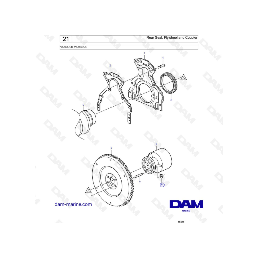 Volvo Penta V8-350 / V8-380 - Rear Seal, Flywheel and Coupler