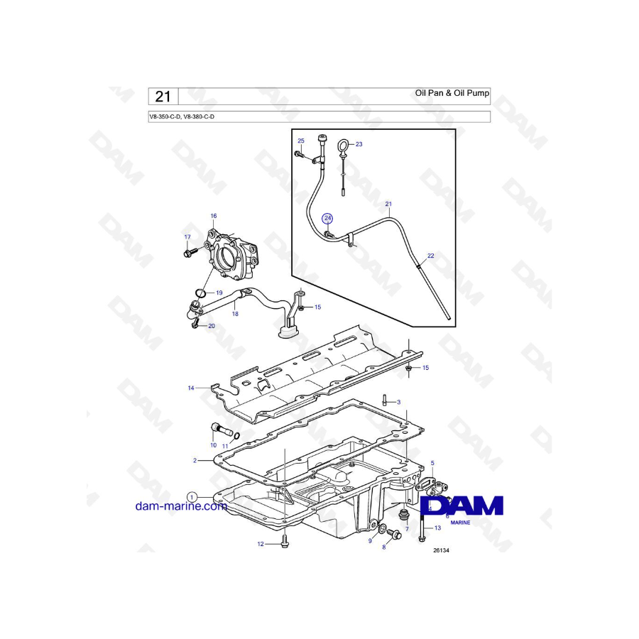 Volvo Penta V8-350 / V8-380 - Cárter de aceite y bomba de aceite