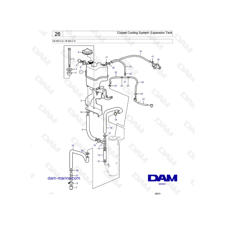 Volvo Penta V8-350 / V8-380 - Closed Cooling System: Expansion Tank