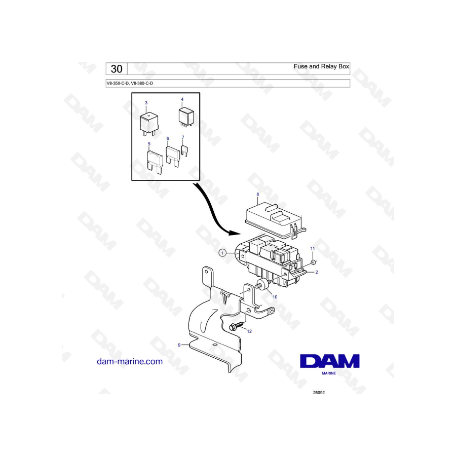 Volvo Penta V8-350 / V8-380 - Caja de fusibles y relés