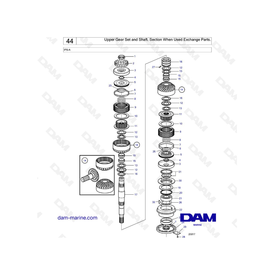 Volvo Penta IPS-A - Upper Gear Set and Shaft. Section When Used Exchange Parts.