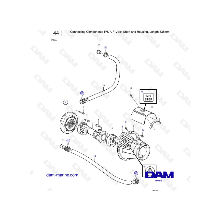 Volvo Penta IPS-A: componentes de conexión IPS A-F, eje del gato y carcasa, longitud 335 mm