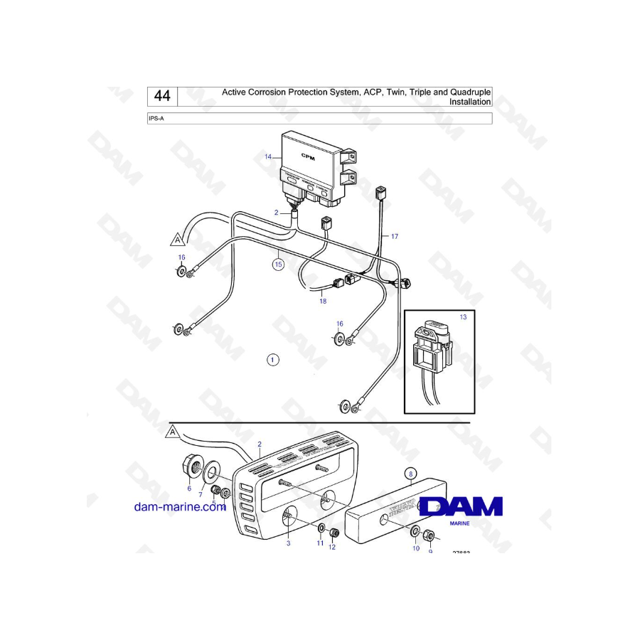 Volvo Penta IPS-A - Sistema de protección activa contra la corrosión, ACP, instalación doble, triple y cuádruple