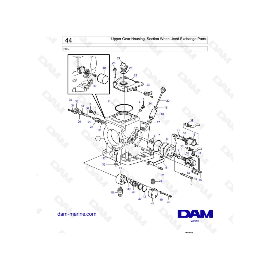 Volvo Penta IPS-C - Upper Gear Housing. Section When Used Exchange Parts.