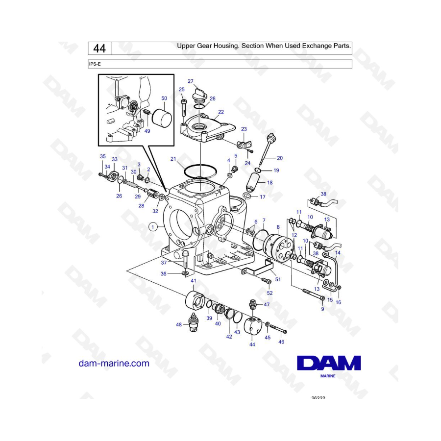 VOLVO PENTA IPS-E - Upper Gear Housing. Section When Used Exchange Parts.