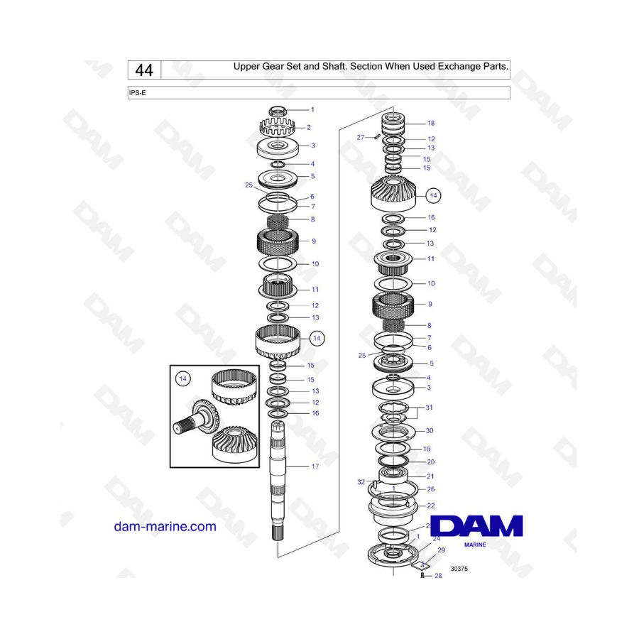 VOLVO PENTA IPS-E - Upper Gear Set and Shaft. Section When Used Exchange Parts.