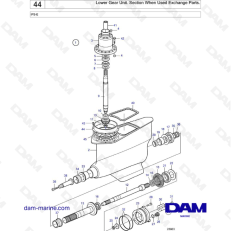 VOLVO PENTA IPS-E - Lower Gear Unit. Section When Used Exchange Parts.