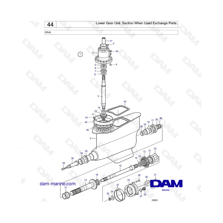 VOLVO PENTA IPS-E - Lower Gear Unit. Section When Used Exchange Parts.