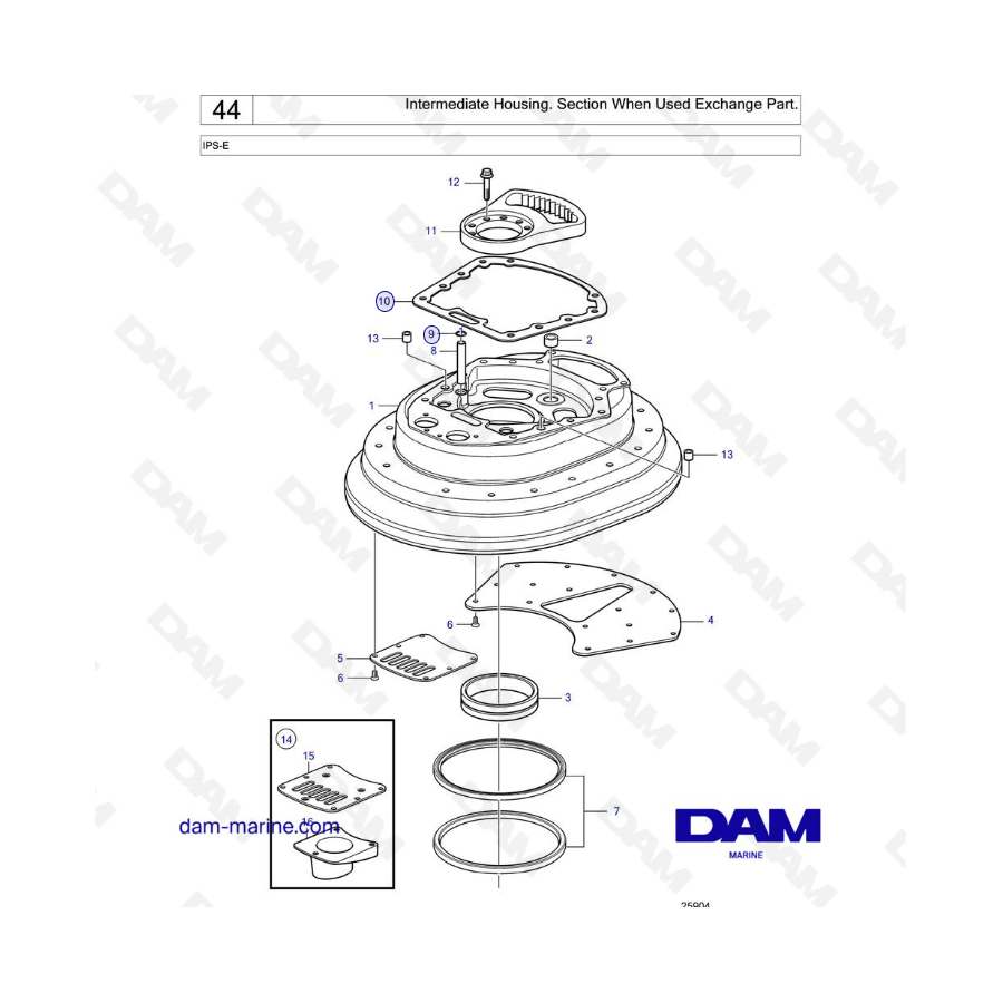 VOLVO PENTA IPS-E - Intermediate Housing. Section When Used Exchange Part.