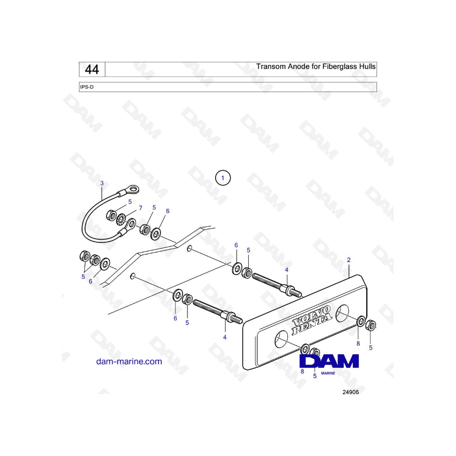 Volvo Penta IPS-D - Ánodo de espejo de popa para cascos de fibra de vidrio