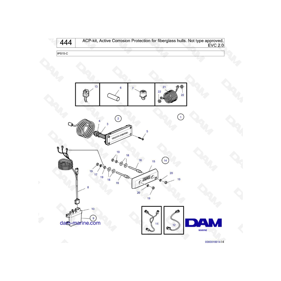 Volvo Penta IPS15-C - ACP-kit, protección activa contra la corrosión para cascos de fibra de vidrio. Tipo no homologado, EVC 2.0