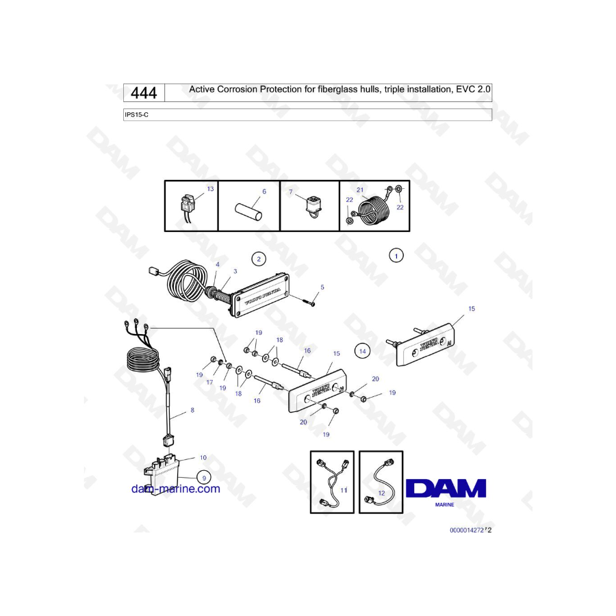 Volvo Penta IPS15-C - Protección activa contra la corrosión para cascos de fibra de vidrio, instalación triple, EVC 2.0