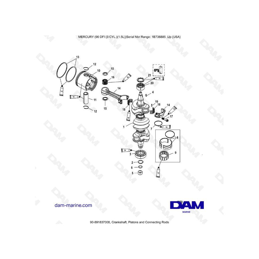 Mercury Optimax 90 - Crankshaft, Pistons and Connecting Rods