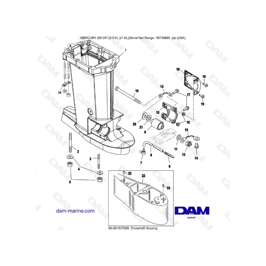 Mercury Optimax 90 - Caja del eje de transmisión