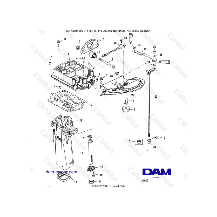 Mercury Optimax 90 - Placa de escape