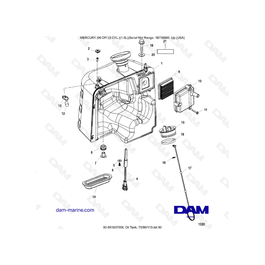 Mercury Optimax 90 - Oil Tank, 75/90/115/Jet 80