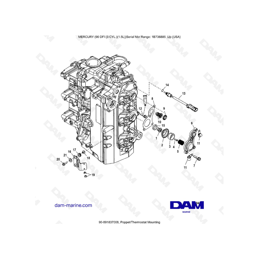 Mercury Optimax 90 - Montaje de asiento/termostato