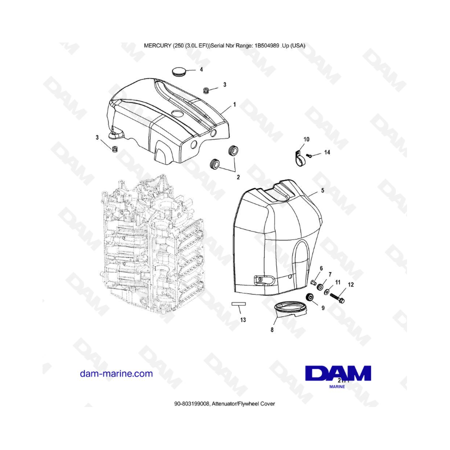 Mercury 250 EFI 3.0L - Attenuator/Flywheel Cover