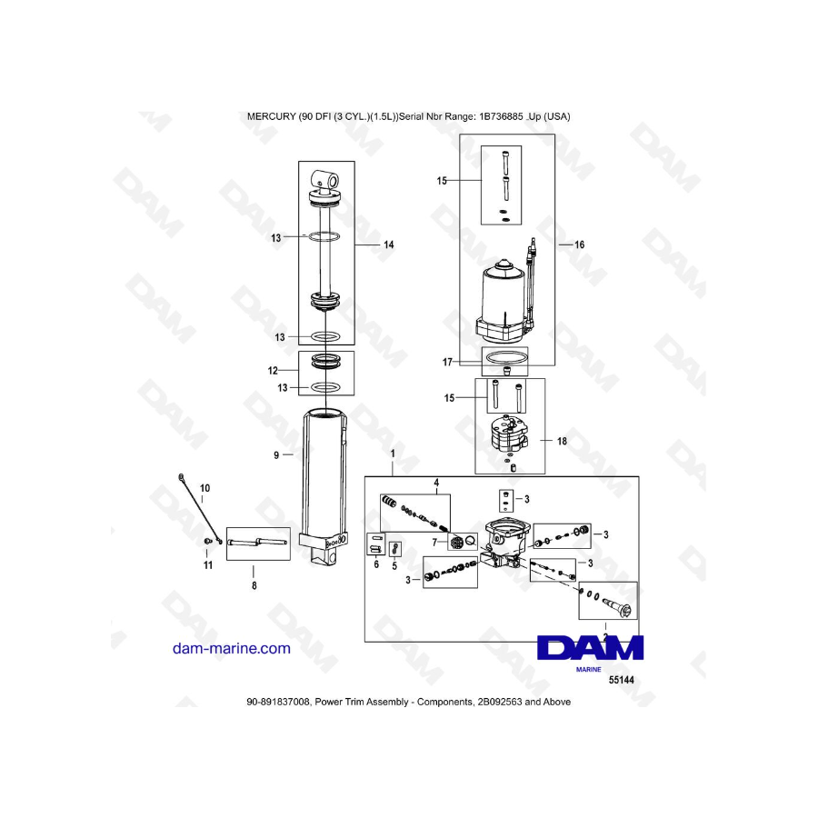 Mercury Optimax 90 - Conjunto de compensación hidráulica - Componentes, 2B092563 y superior