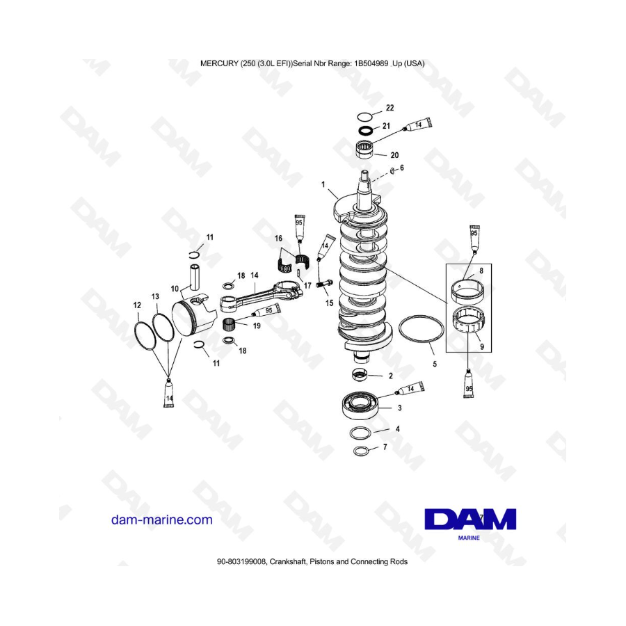 MERCURY 250 EFI 3.0L - Cigüeñal, Pistones y Bielas