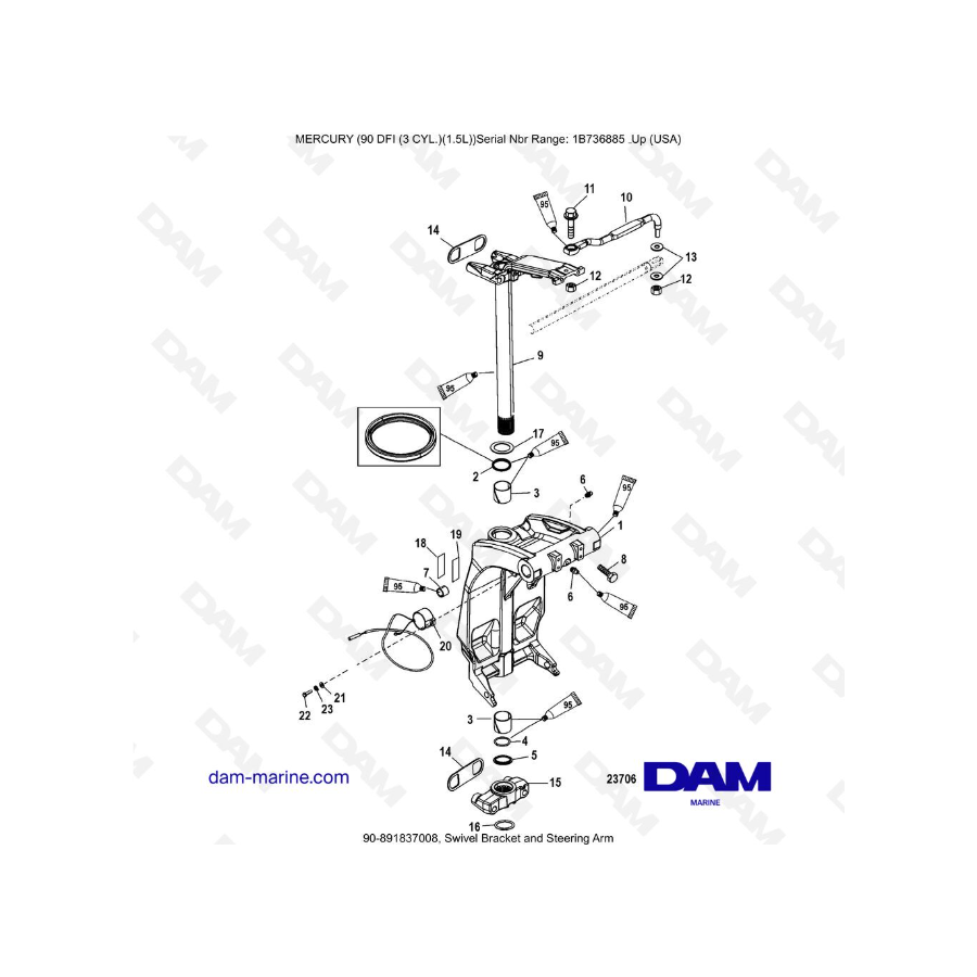 Mercury Optimax 90 - Soporte giratorio y brazo de dirección