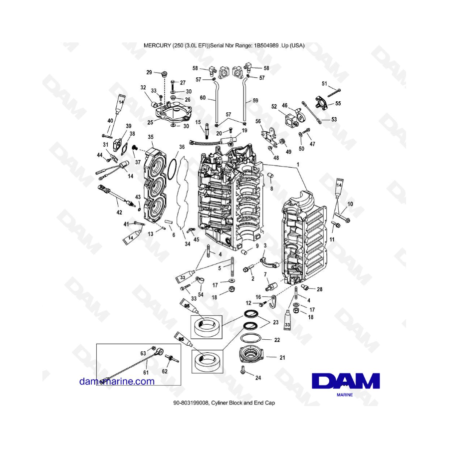 MERCURY 250 EFI 3.0L - Cyliner Block and End Cap