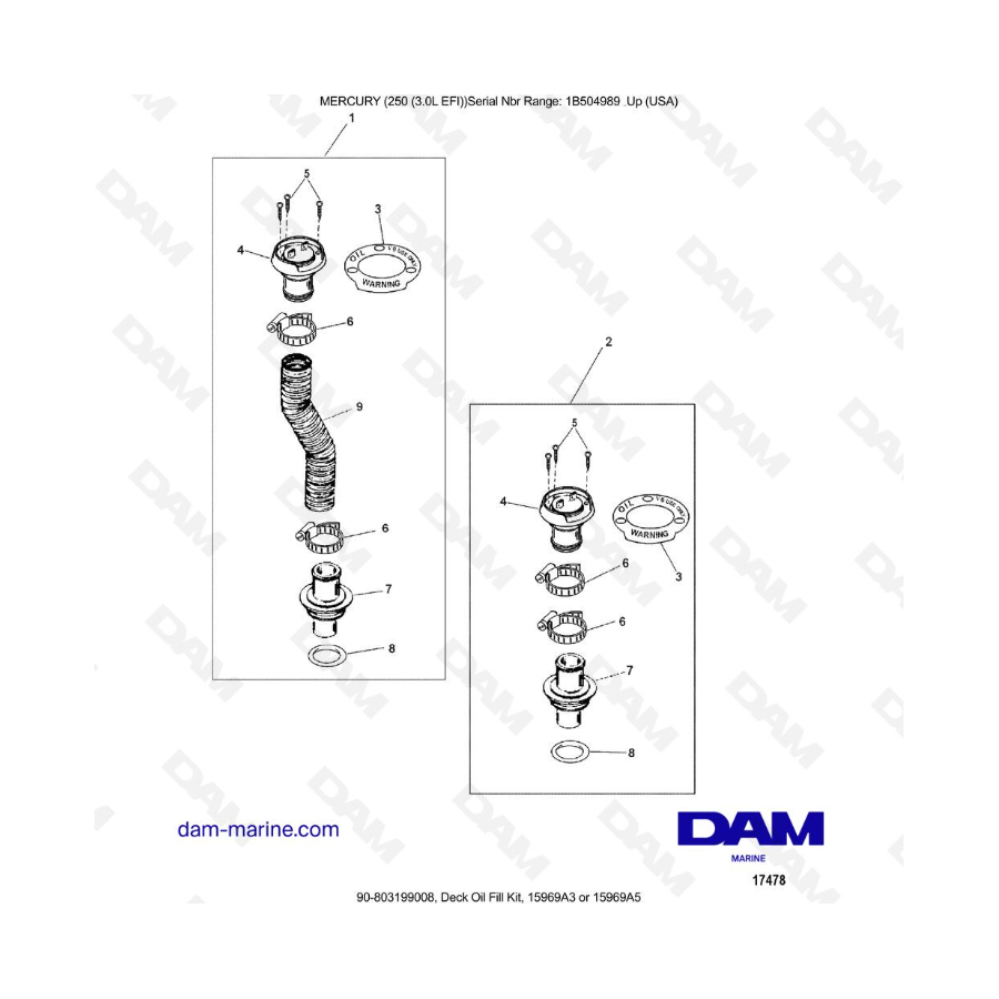 MERCURY 250 EFI 3.0L - Deck Oil Fill Kit, 15969A3 or 15969A5