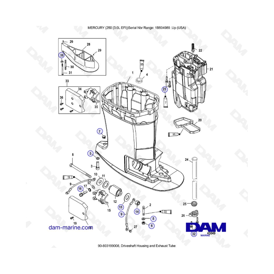 MERCURY 250 EFI 3.0L - Driveshaft Housing and Exhaust Tube