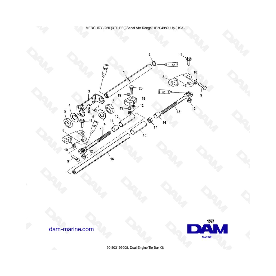 MERCURY 250 EFI 3.0L - Dual Engine Tie Bar Kit