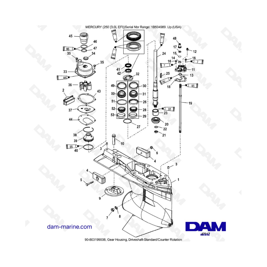 MERCURY 250 EFI 3.0L - Caja de engranajes, eje de transmisión estándar/contrarrotación