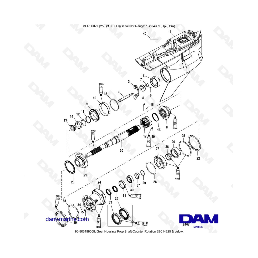 MERCURY 250 EFI 3.0L - Gear Housing, Prop Shaft-Counter Rotation ...