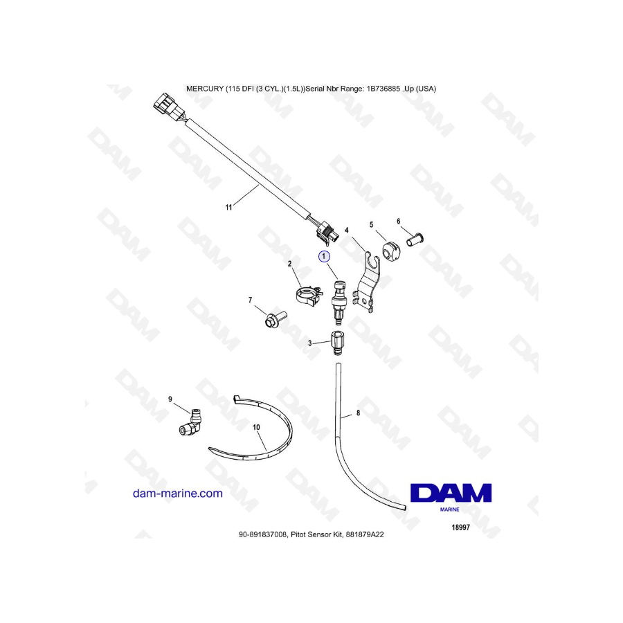 Mercury Optimax 115 - Kit de sensor de Pitot, 881879A22