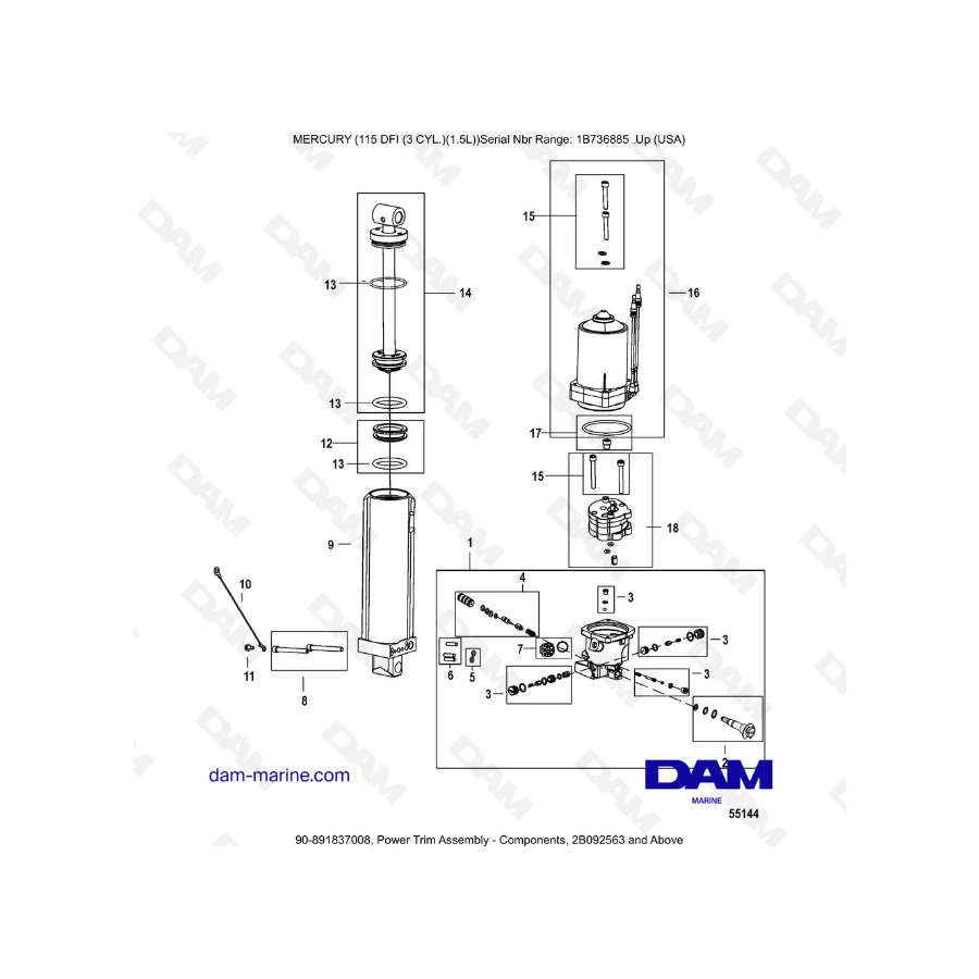 Mercury Optimax 115 - Conjunto de compensación hidráulica - Componentes, 2B092563 y superior