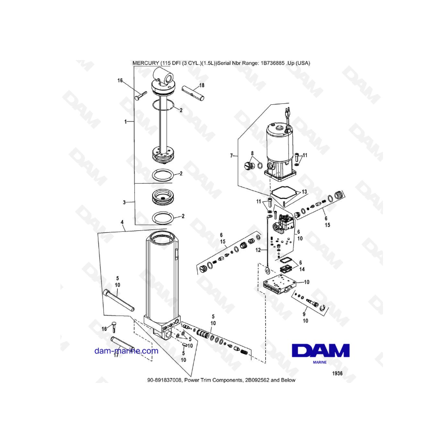 Mercury Optimax 115 - Componentes de compensación hidráulica, 2B092562 e inferiores