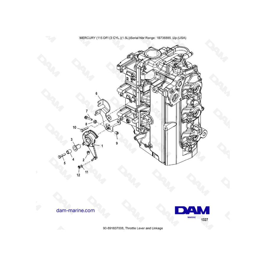 Mercury Optimax 115 - Palanca del acelerador y varillaje